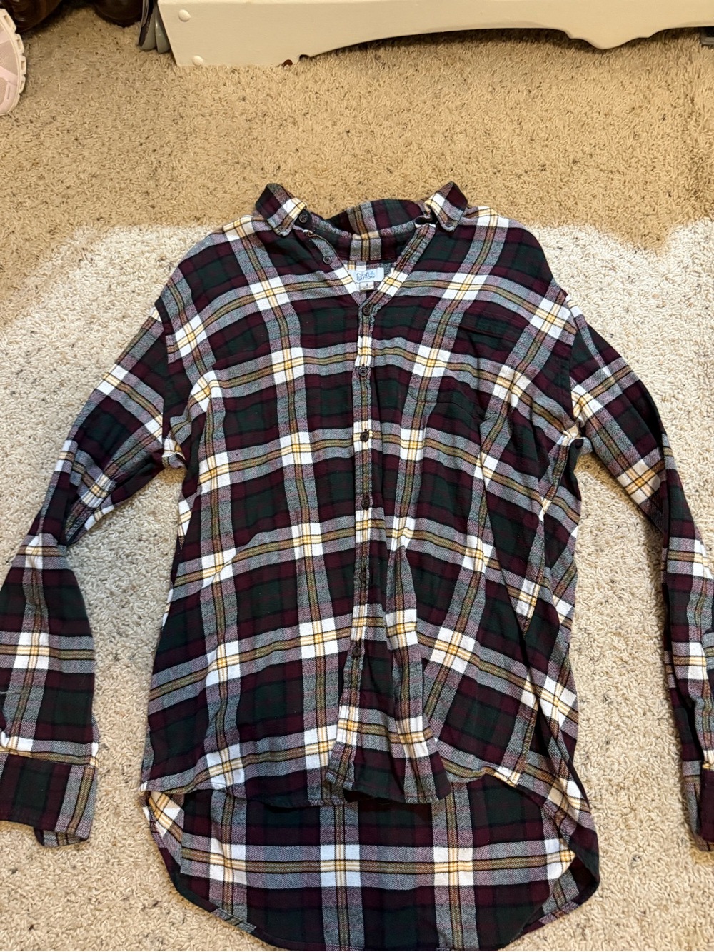 croft & barrow Burgundy, Green and White Plaid Button-Down Shirt